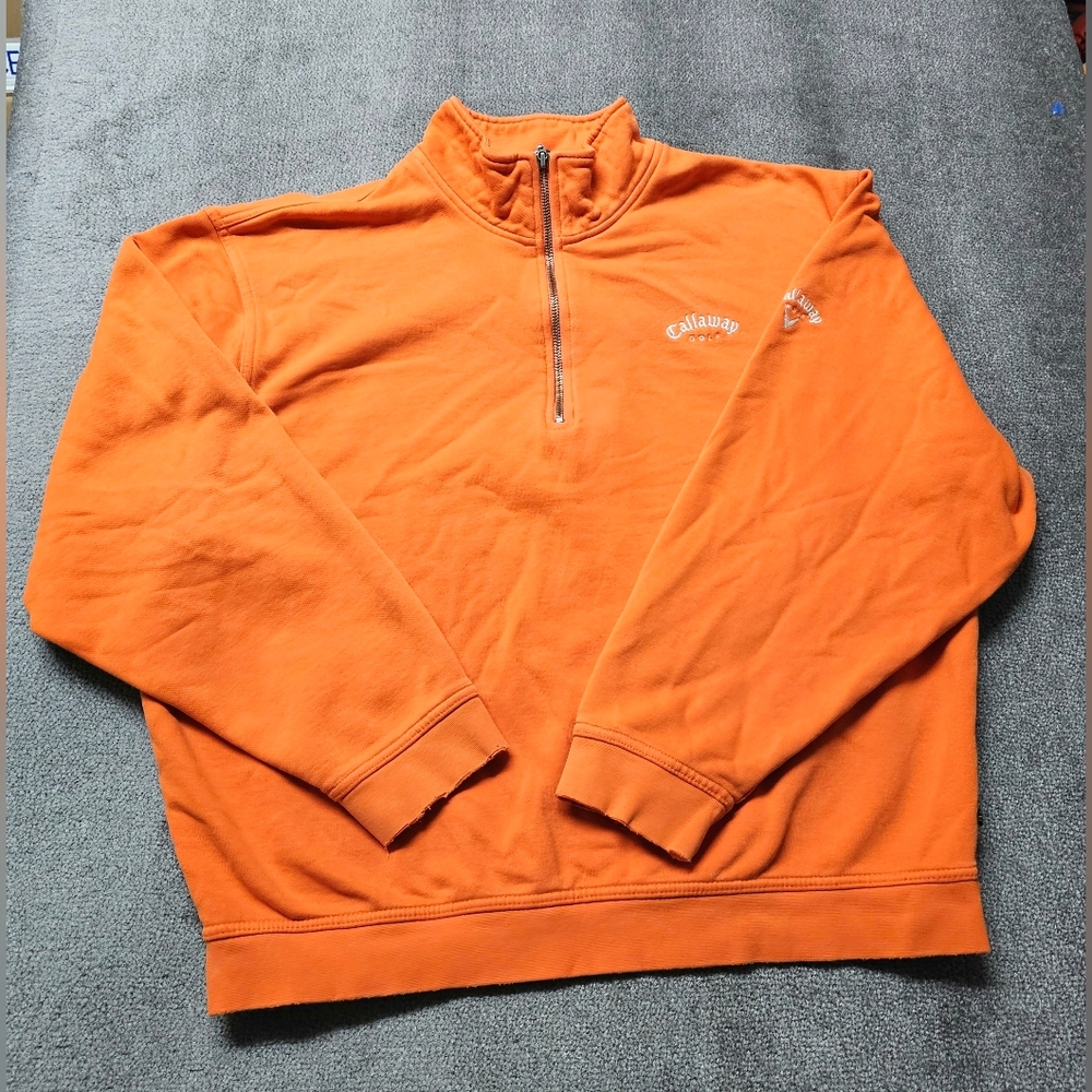 Callaway Golf Men Sweater Size Large Orange Brushed Fleece Sport Pullover